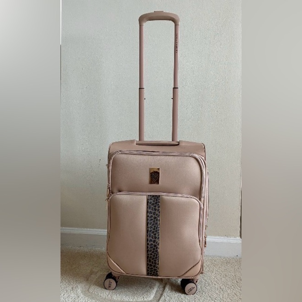 Tan Women's Suitcase with Leopard Accent